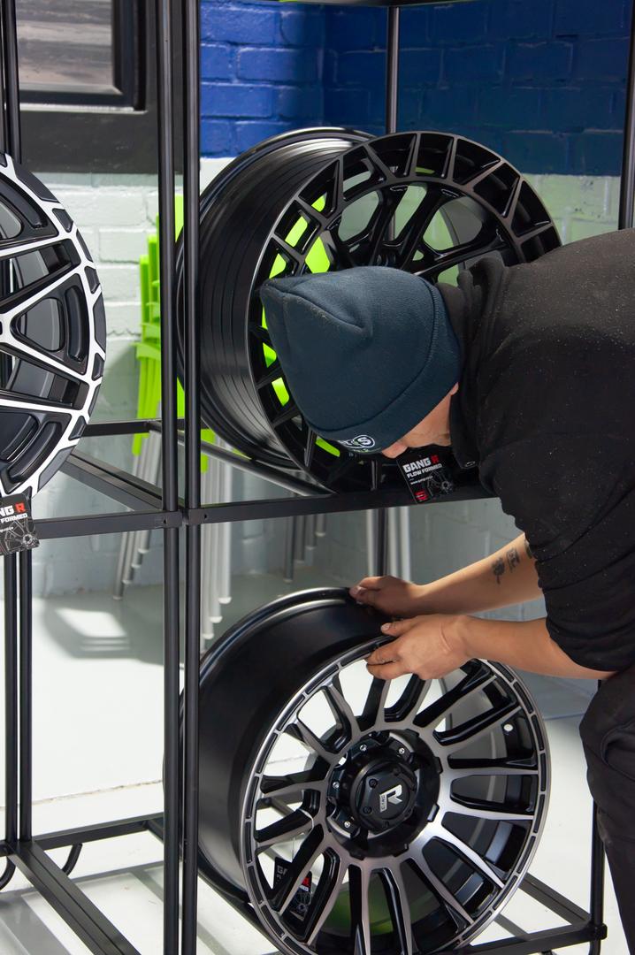 Alloy rims on display at Powerflow Swakopmund